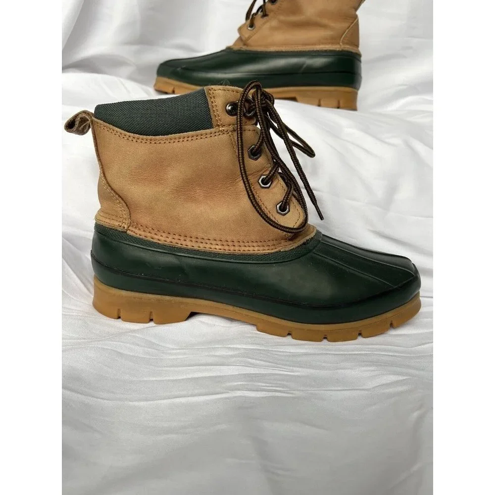 Lands End Mens 7 Womens 9‎ Boots Tan Green Duck Thinsulate Waterproof EUC